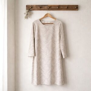 Jean-Pierre Klifa Shift Dress Women XXL Cream Taupe Excellent Leaf Print 3/4 Slv